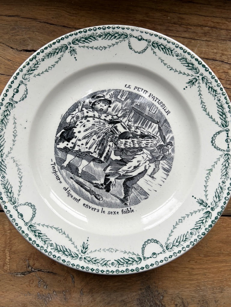 Evergreen French scene dessert plates 🍰🍾