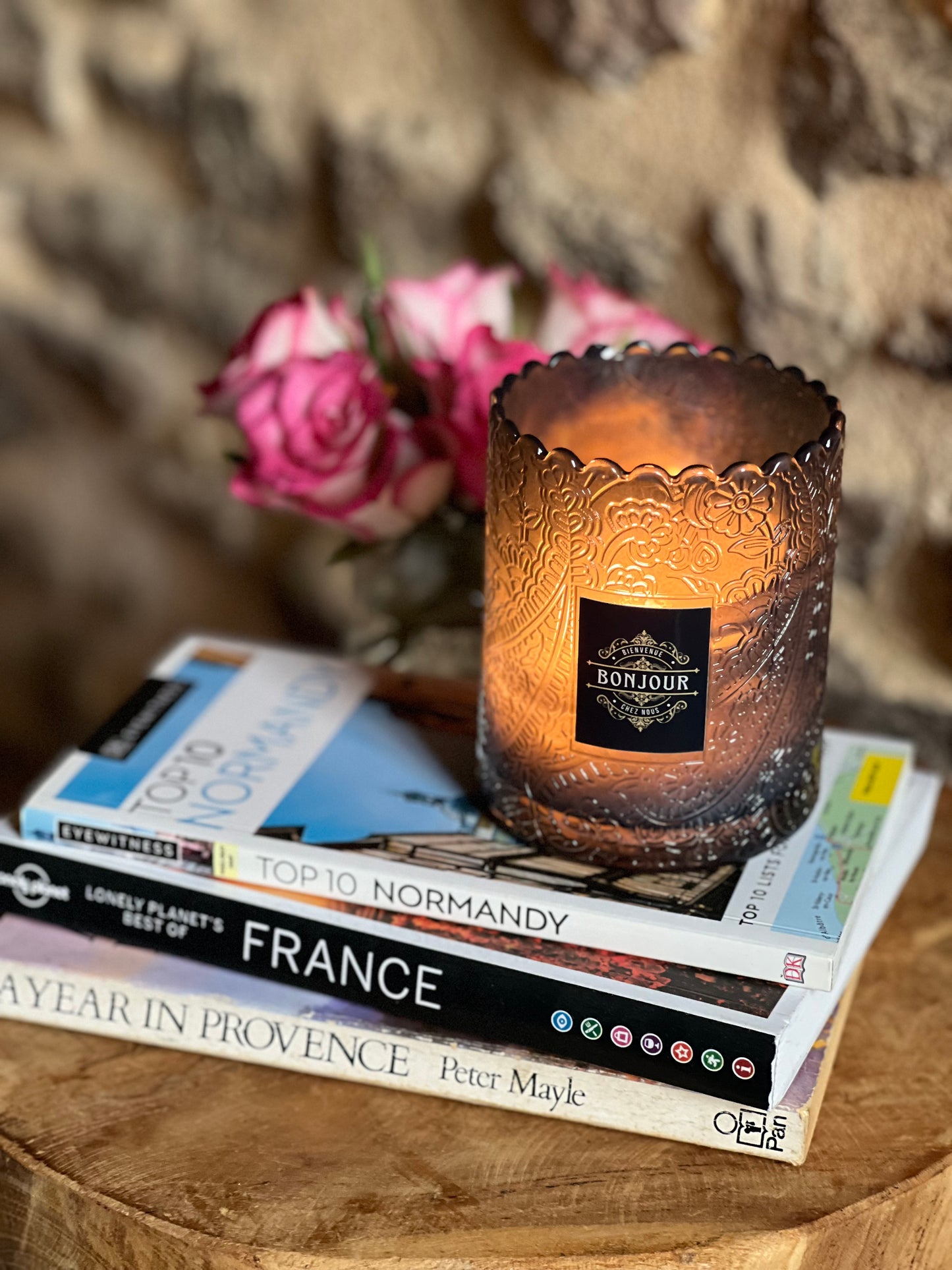 bonjour navy or peach candle 🕯🥂