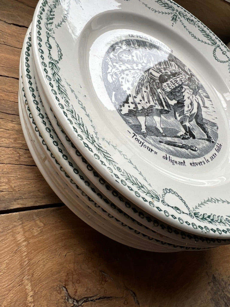 Evergreen French scene dessert plates 🍰🍾