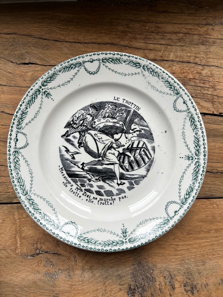 Evergreen French scene dessert plates 🍰🍾