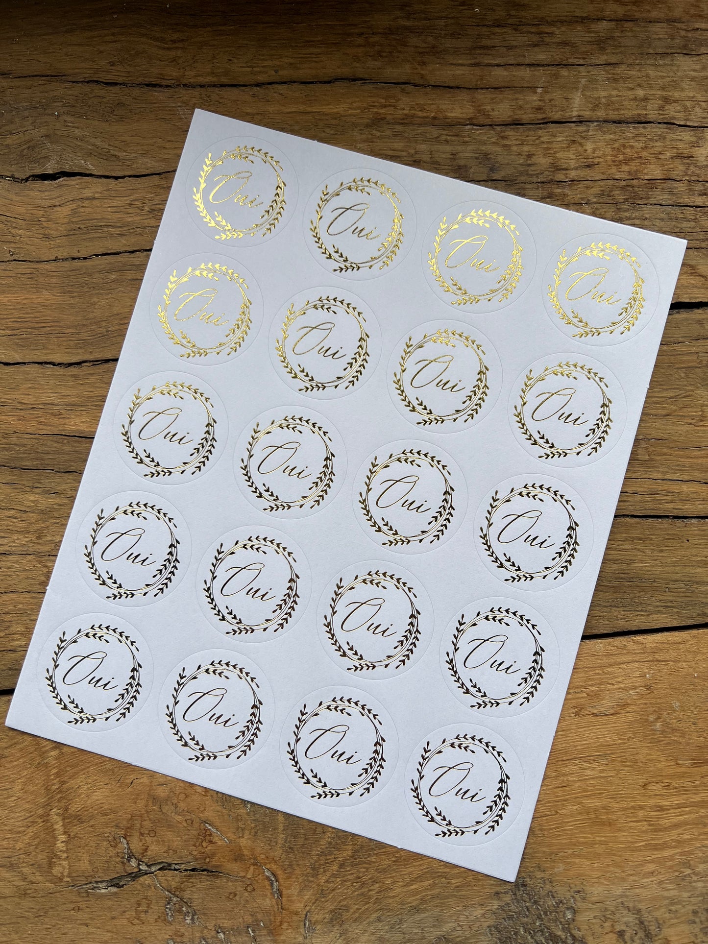 oui stickers.  gold & kraft 🥂